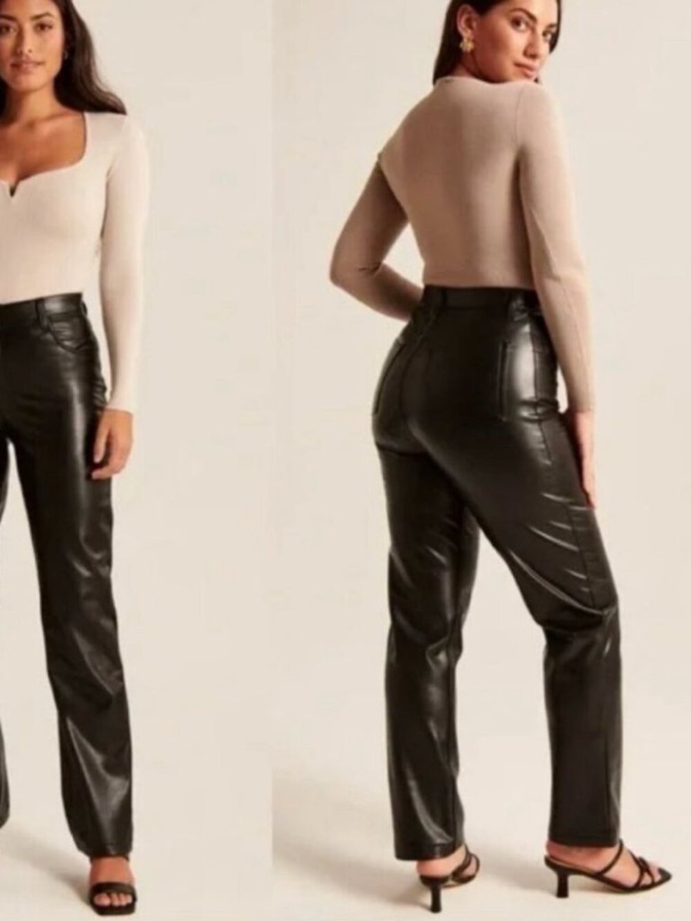 Abercrombie & Fitch The 90s Straight Ultra High Rise Faux Leather Pant CurveLove - Picture 2 of 9